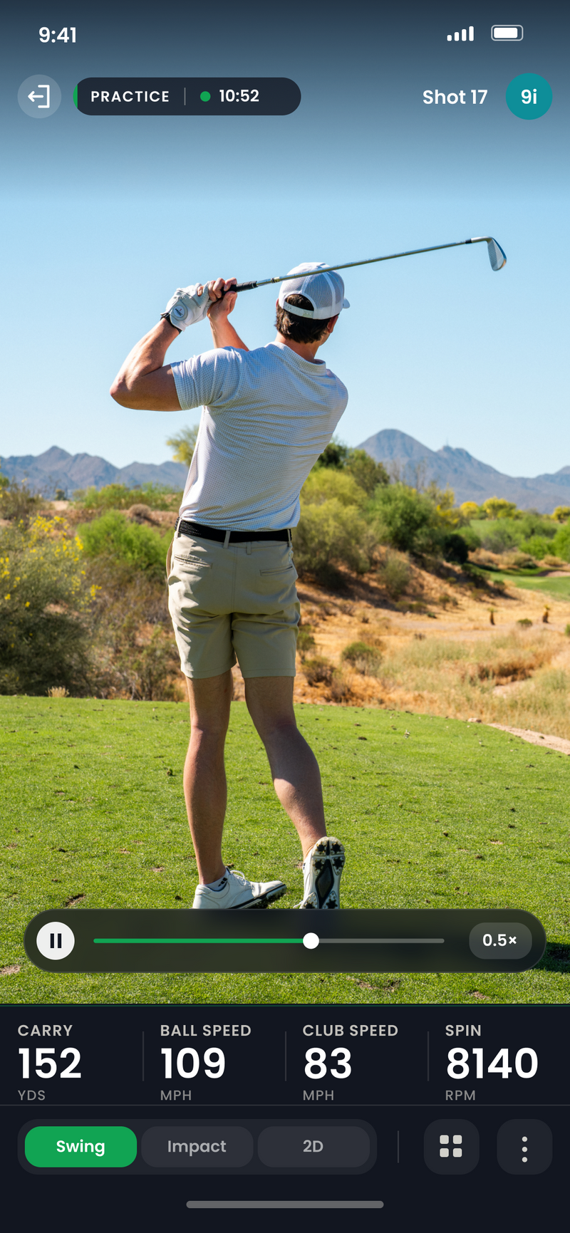 Live swing video with carry, ball speed, club speed and spin