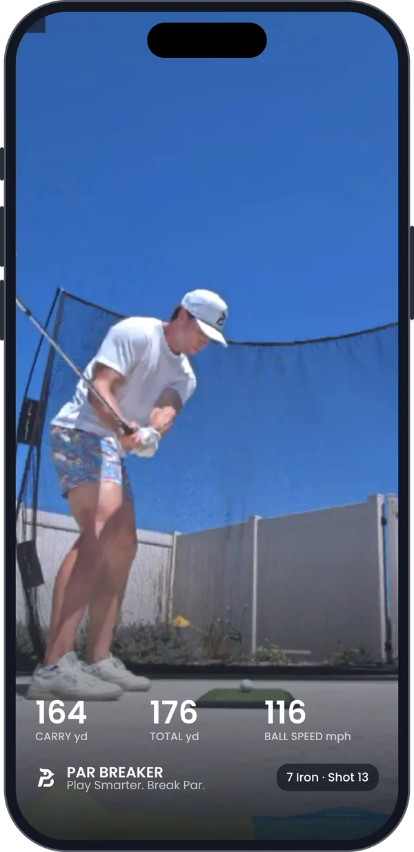Full swing video into a backyard net with carry, total and ball speed